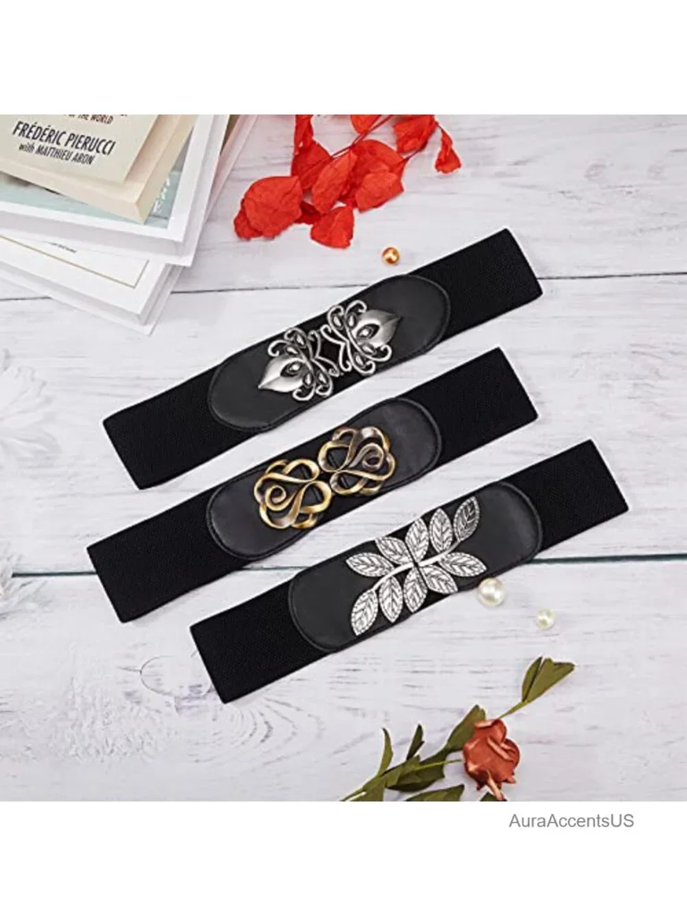 3 Pack Women Wide Elastic Waist Belt Vintage Stretch Retro Cinch Buckle Dress